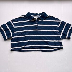 AMERICAN Eagle boxy cropped polo navy & white stripes small